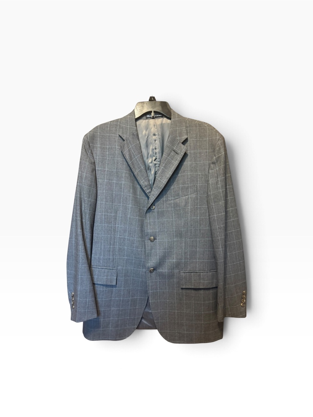 Vtg Polo Ralph Lauren 44R Windowpane Plaid Sport Coat 100% Wool Italy Corneliani